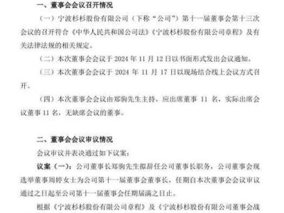 杉杉股份高层再调整,80后周婷接任董事长,郑驹转任副董事长